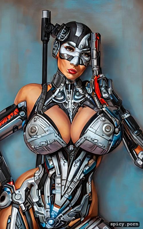doctor, pretty naked cyborg, masterpiece, fake boobs, realistic