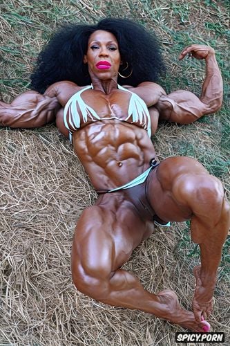 ebony granny, veiny breasts, freakish muscles, biggest female bodybuilder