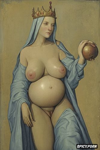 pregnant, spreading legs shows pussy, medieval, holding a ball
