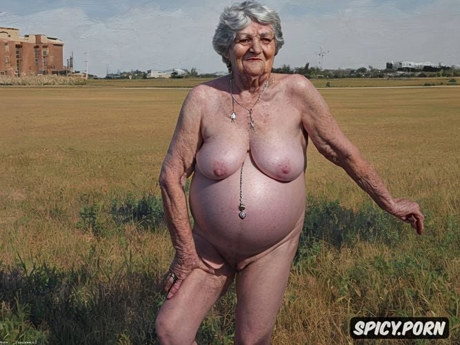 beautiful detailed face, full body, wrinkly body, naked, super obese old granny