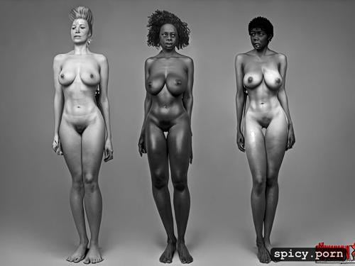 on stage, slaves, nude, realistic style, black slaves, african
