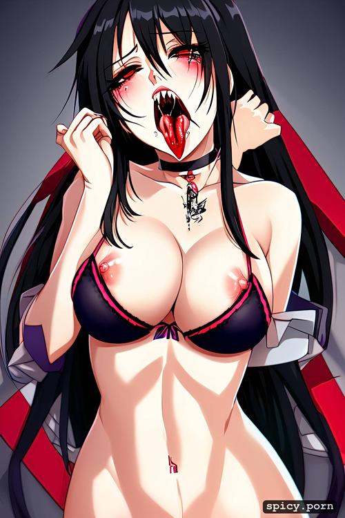 full shot, emo, female, tounge out, lustful face, goth, yandere