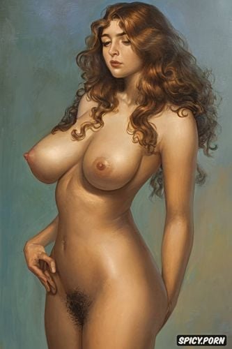 fully nude, slim legs, giant tits, innocent, exotic, wavy hair