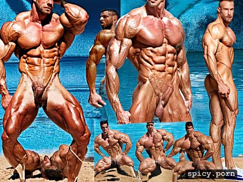 muscle flex big forearm muscle perfectly shaped 6 pack abs, handsome blue eyes