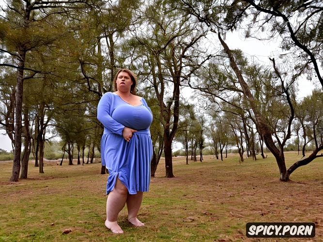 standing straight in east european farmyard, very fat cute very stupid east european anamateur woman