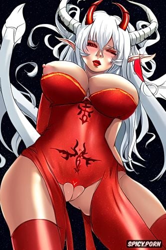 chinese ethnicity, white hair, ultra detailed, black demonic tail