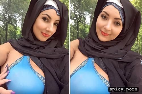 hijab in sperm, big boobs, selfie, no makeup, leaked pic style