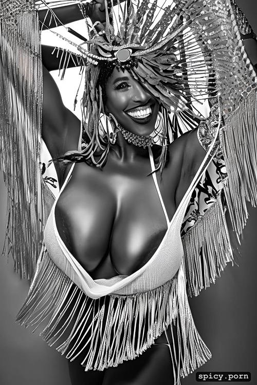 43 yo beautiful performing brazilian carnival dancer, perfect stunning smiling face