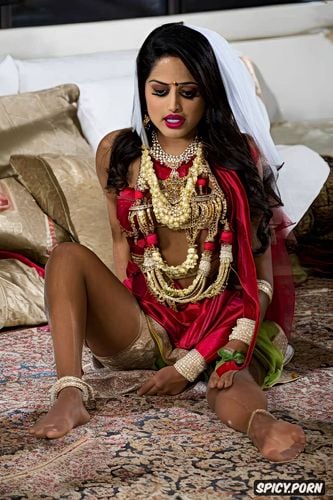 big alluring eyes, fully naked, in a traditional gujarati wedding dress