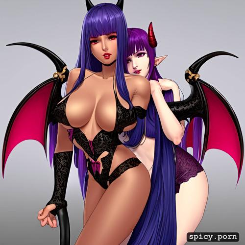 red demonic tail, masterpiece, sexy lingerie, purple hair, 8k