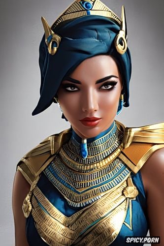 ultra detailed, mercy overwatch female pharaoh ancient egypt pharoah crown royal robes beautiful face portrait muscles