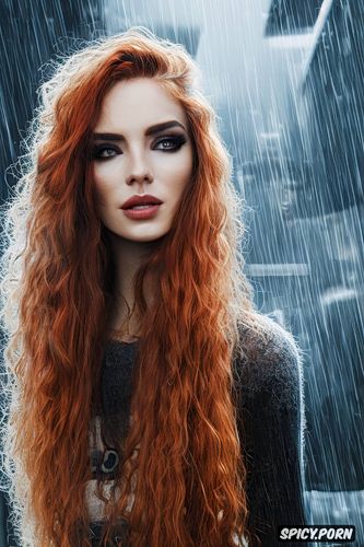 dry hair, white, rainy, 20 yo, natural, young, redhead, curly long hair
