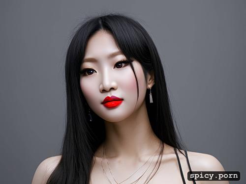 blowjob, korean woman, nude, long hair, beautiful face, portrait