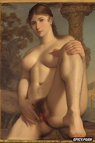 long tibia, big areolas, spreading her legs, davinci style hands
