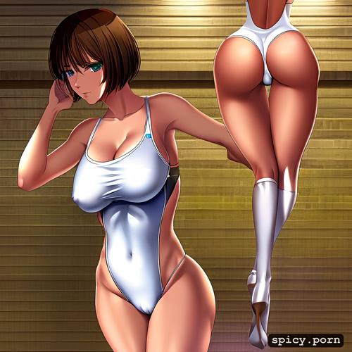 bobcut hair, high res, intricate, small ass, full body, athletic body