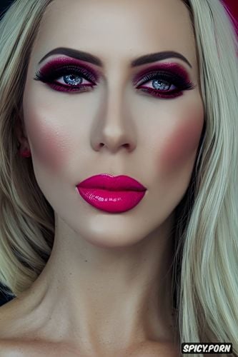 slut makeup, bimbo, shiny glossy lips, huge pumped up lips, pink lipstick
