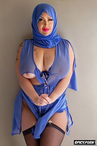 totally naked in nothing else but bright stockings and hijab