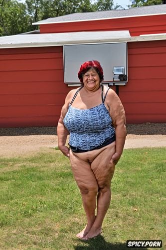 a photo of a short ssbbw hispanic granny standing up at public