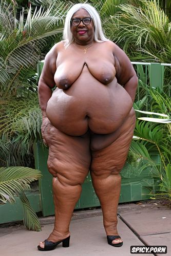standing, heels, elderly, granny, black, ssbbw, busty, fat, no clothes cellulite ssbbw obese body belly clear high heels african old in chair ssbbw hairy pussy lips open long gray hair and glasses sexy clear high heels