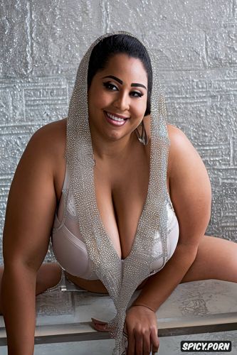 huge saggy tits, gorgeous nude egyptian model, half view, wide hips