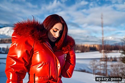 18 years, red hair fur parka latex suit