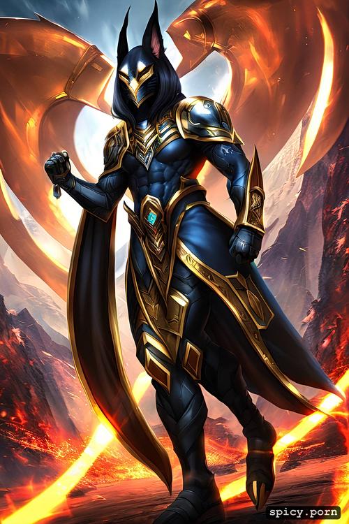 looks like a badass version of anubis, golden armour as the master tatician of shurima