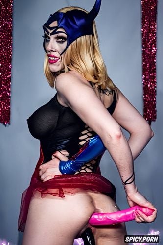 scarlettjohansson, woman dressed as batgirl bent over and strapon fucked from behind by a woman dressed as harley quinn