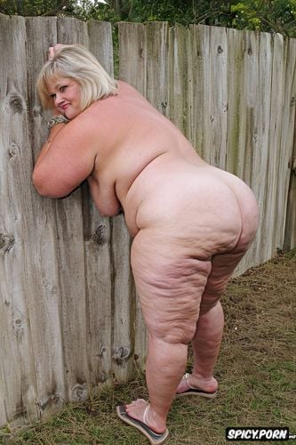 naked, flip flops, best quality, fifty of age, massive round saggy ass