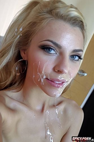 close up of dick cumming on face, blonde, real amateur selfie of a spanish teen female getting a facial cumshot