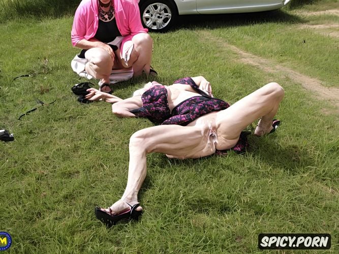 passed out in broad daylight, lying on the grass, legs spread open