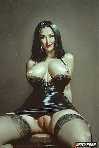 monica bellucci, long legs in black stockings, naked, pierced big nipples