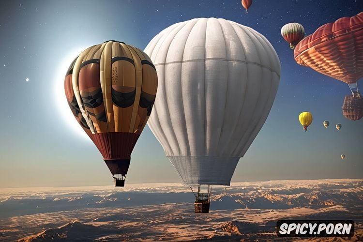 byjustpixels, hot air balloon, realistic, floating to space