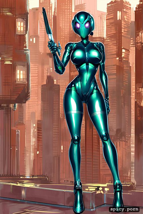 robot woman, metal shiny skin, full body
