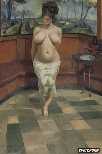 félix vallotton, blushing woman with red lips and flushed cheeks in shady bathroom bathing intimate tender modern post impressionist fauves erotic art