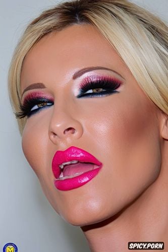 slut makeup, bimbo lipstick, face closeup, pink lipstick