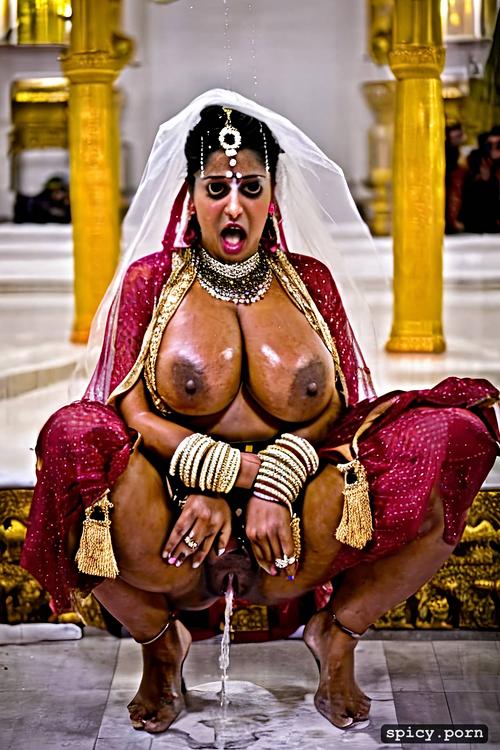 loving gaze bride wearing only wedding jewellery, hairy fleshy red pussy
