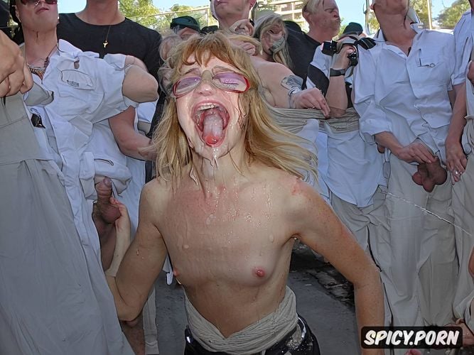 drooling and gagging, blevel german tween attacked in the street in front of a crowd of people