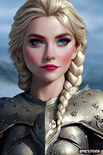 ultra detailed, ultra realistic, k shot on canon dslr, warrior elsa disney s frozen beautiful face wearing armor