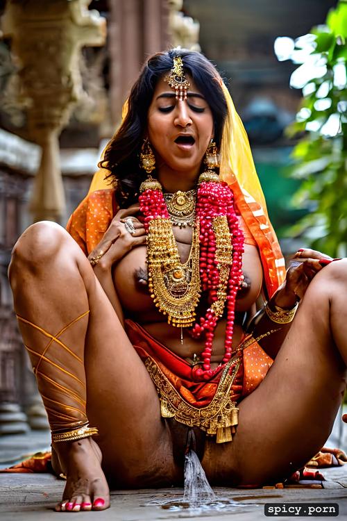 inside the temple courtyard, hindu temple hairy pussy, loving gaze bride wearing only wedding jewellery
