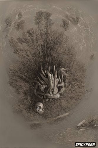 squatting in a river, biomechanical landscape, hairy vagina