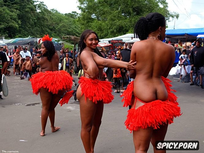 dancers, middle aged woman, lot of native african staring, worn out