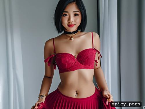 fit body, dreamy look, trimmed pussy, wearing choker, small shiny snub nose