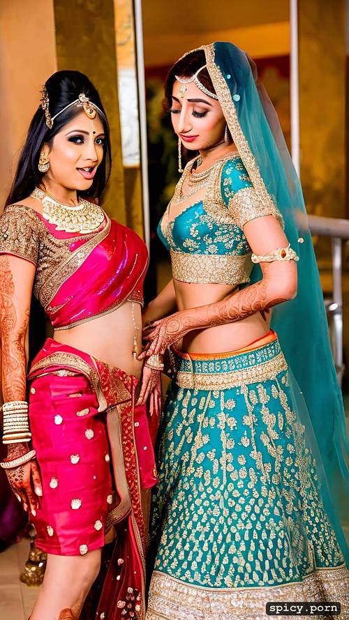 the two standing beautiful indian bride in wedding hall takes a huge black dick in the ass doggy style and giving blowjob to the bride get covered by cum all over his bridal dress the bride realistic photo and real human