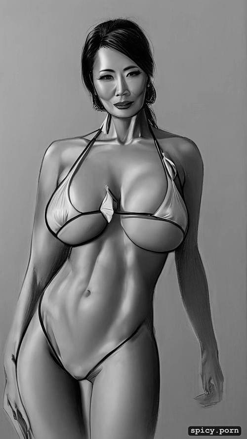 bikini, silicon boobs, masterpiece, 50 yo, tall body, ultra detailed