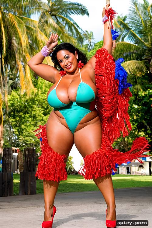 curvy body, 50 yo beautiful hawaiian hula dancer, bikini top