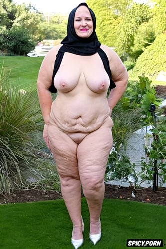 hot mature milf, big white legs, naked, hijab, white bbw, symetric full body