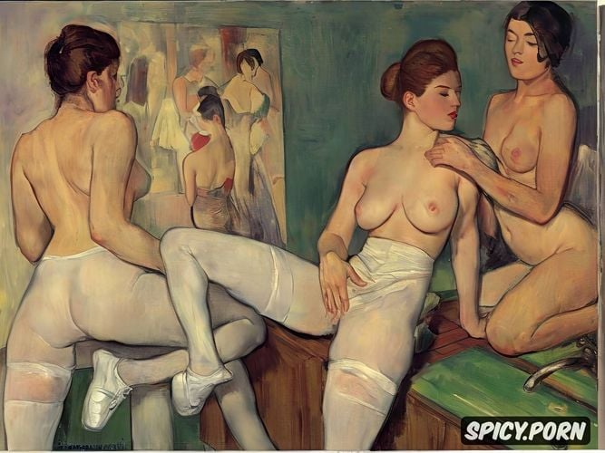 white nylons, paul cézanne painting, in shady bathroom bathing intimate tender modern post impressionist fauves erotic art