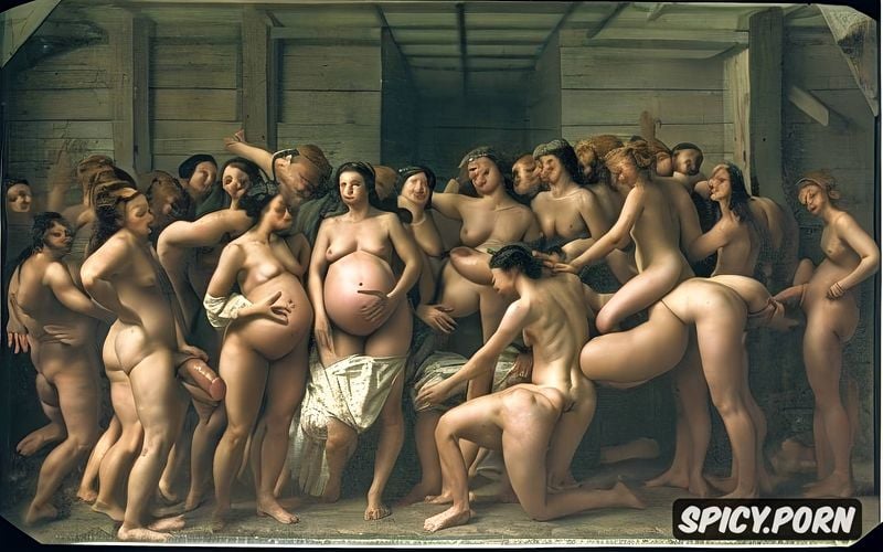 pregnant, masturbating, renaissance painting, classic, virgin mary nude in a stable