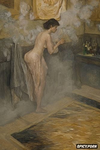 fingering, smoke, post impressionist fauves erotic art, elderly woman