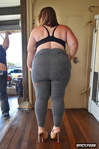 pulled down pants, realistic skin, ssbbw, large belly, short hair